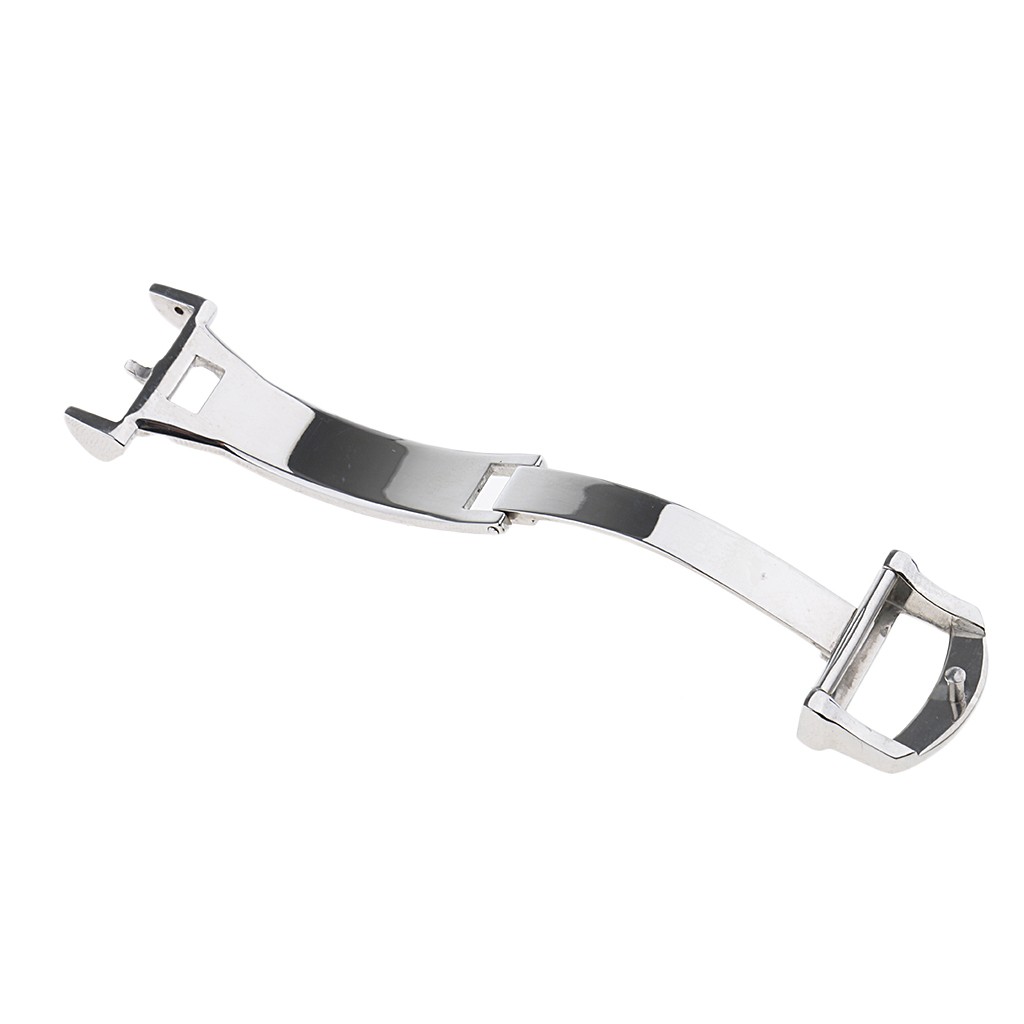 16mm Silver Stainless Steel Deployment Clasp Folding Buckle For Leather Watch