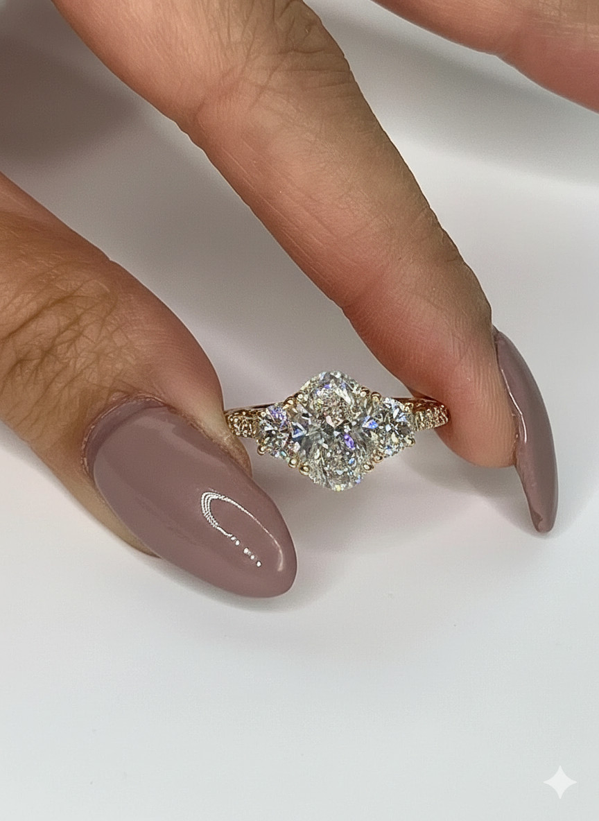 Diamond Wedding Ring 4 Carat Lab Grown Oval Cut IGI E F VVS CVD 14k Yellow Gold