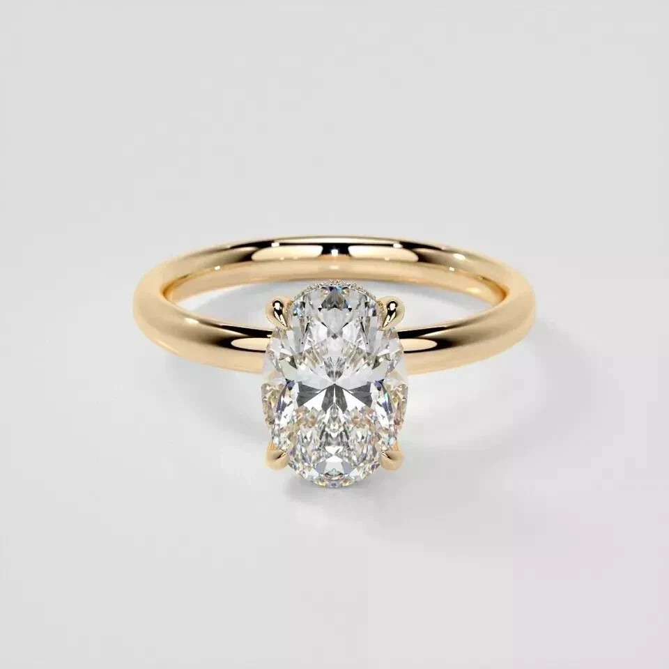 Halo Certified Diamond 2.15 CT Lab Grown IGI E F VVS 14k Yellow Gold Oval Ring