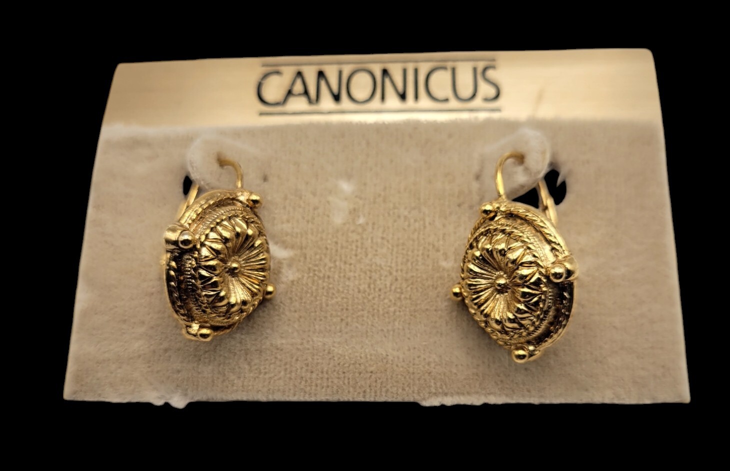 Vintage Gold Tone Dome Leverback Earrings Etruscan Revival NOS Warehouse Stock