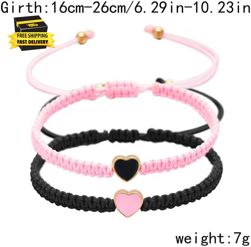 Set of 2 Colorful Heart Beaded Matching Bracelets for Couples and Friendships Pi
