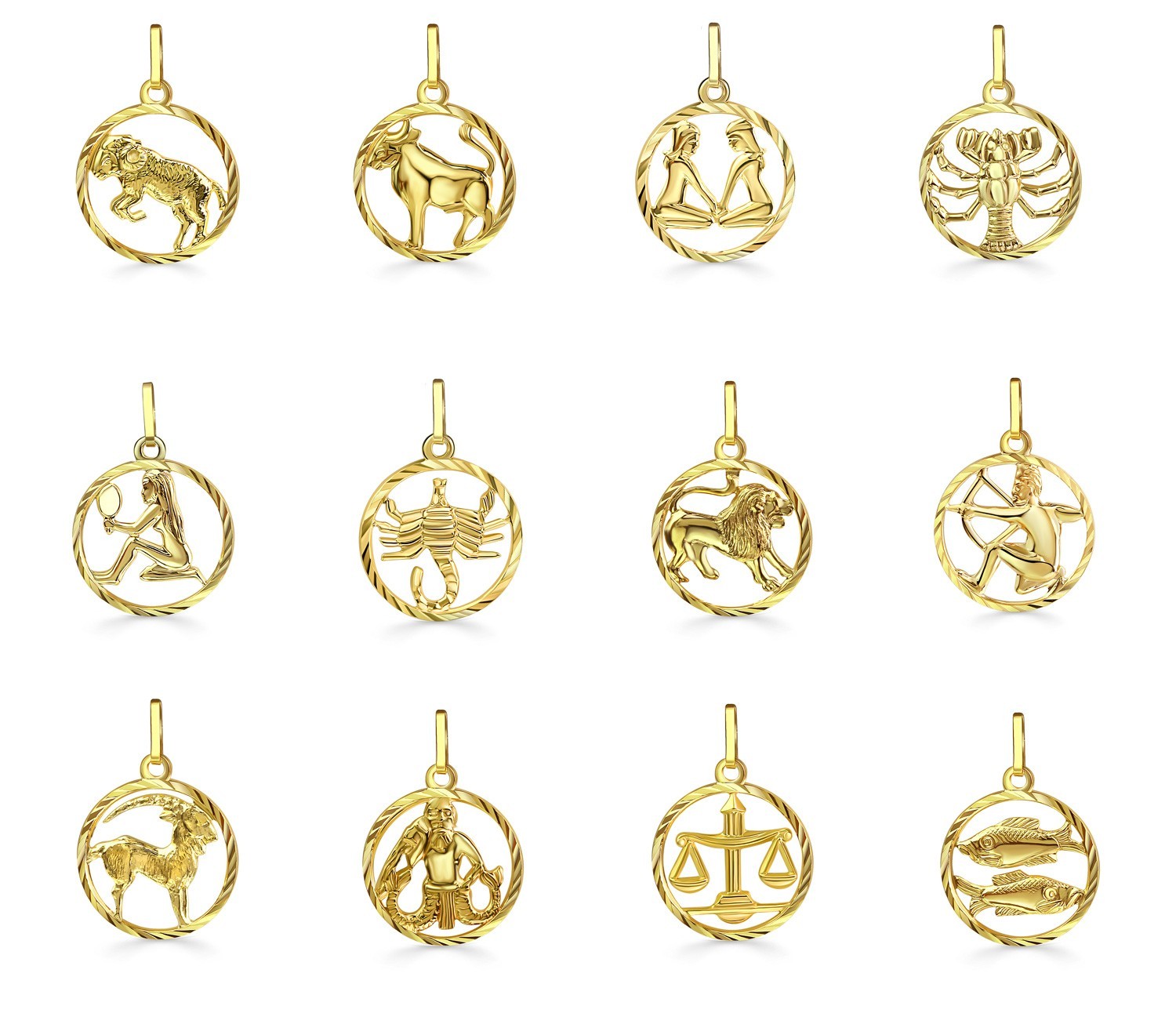 925 REAL SILVER, GOLD plated *** Zodiac Pendant Gold Plated 15mm, Chain
