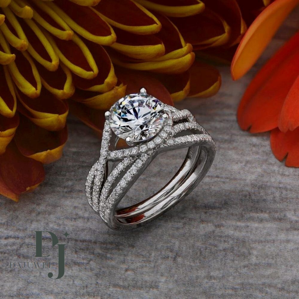 3 CT Round Cut Moissanite Bridal Set Engagement Ring Solid 14K White Gold VVS1