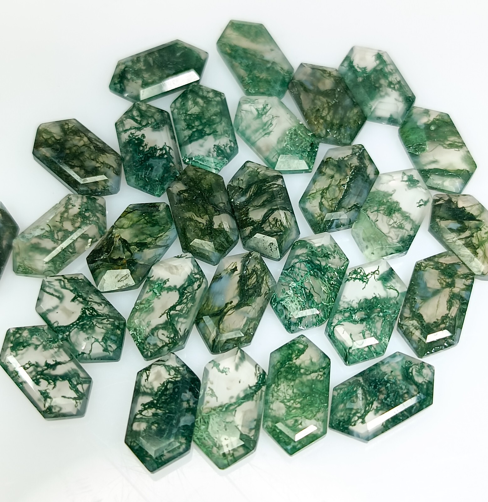 Fancy Cut Natural Moss Agate Faceted Lot Moss Agate Making For Ring 14x7x3 MM