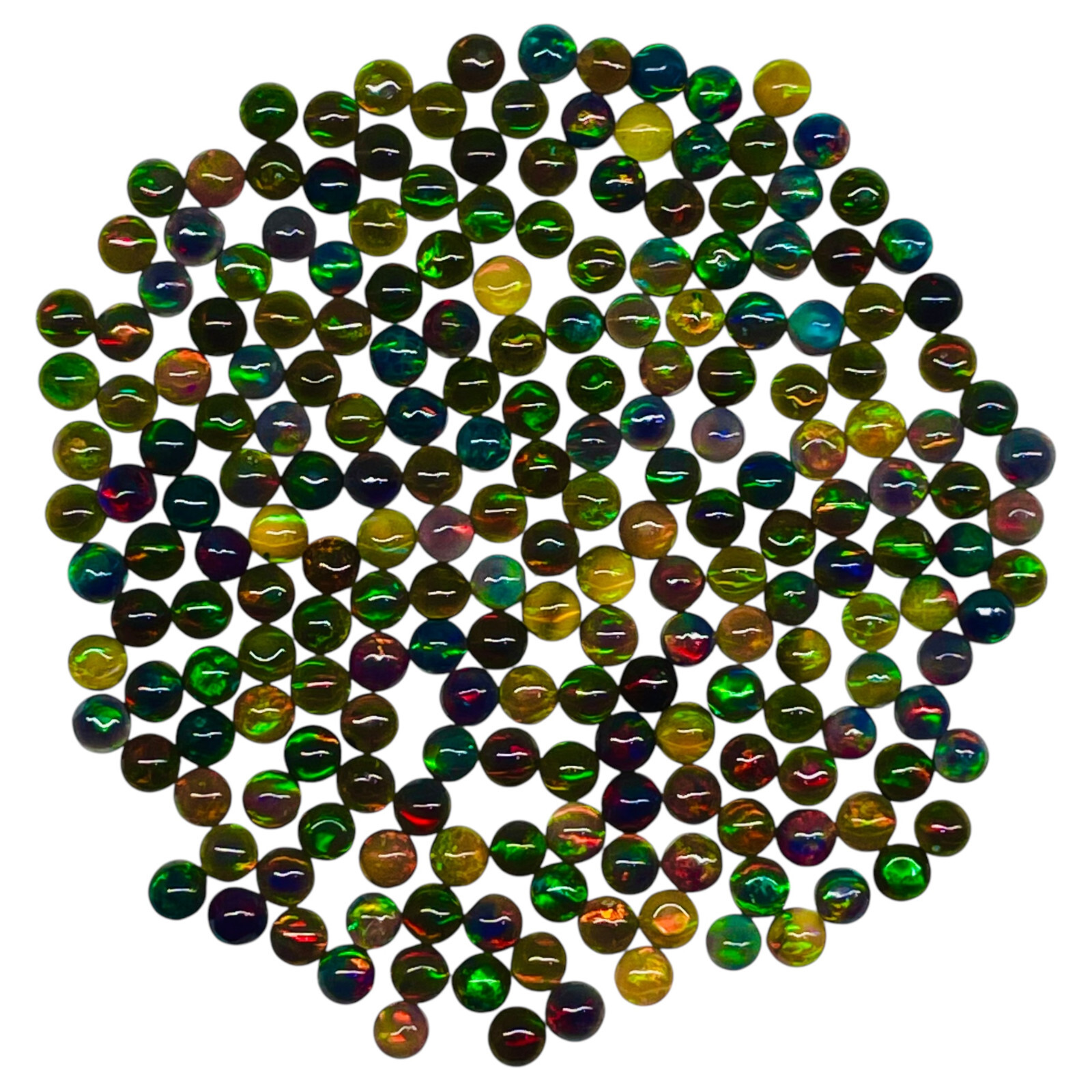50 Pcs Natural Ethiopian Black Opal 3.8mm Round Flashy Cabochon Gemstone Lot