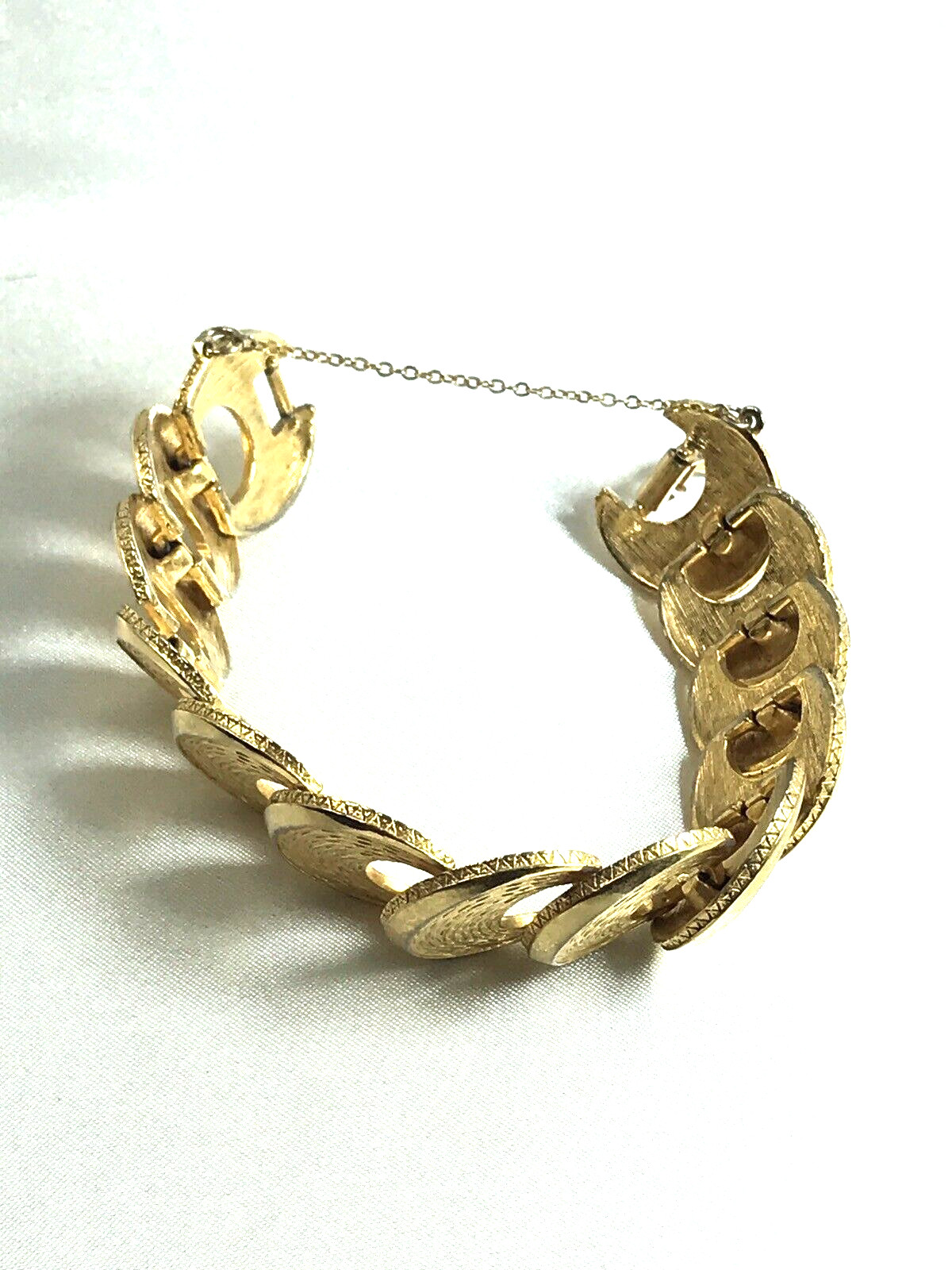 Vintage Estate Textured Chain Link Bracelet with Safety Chain