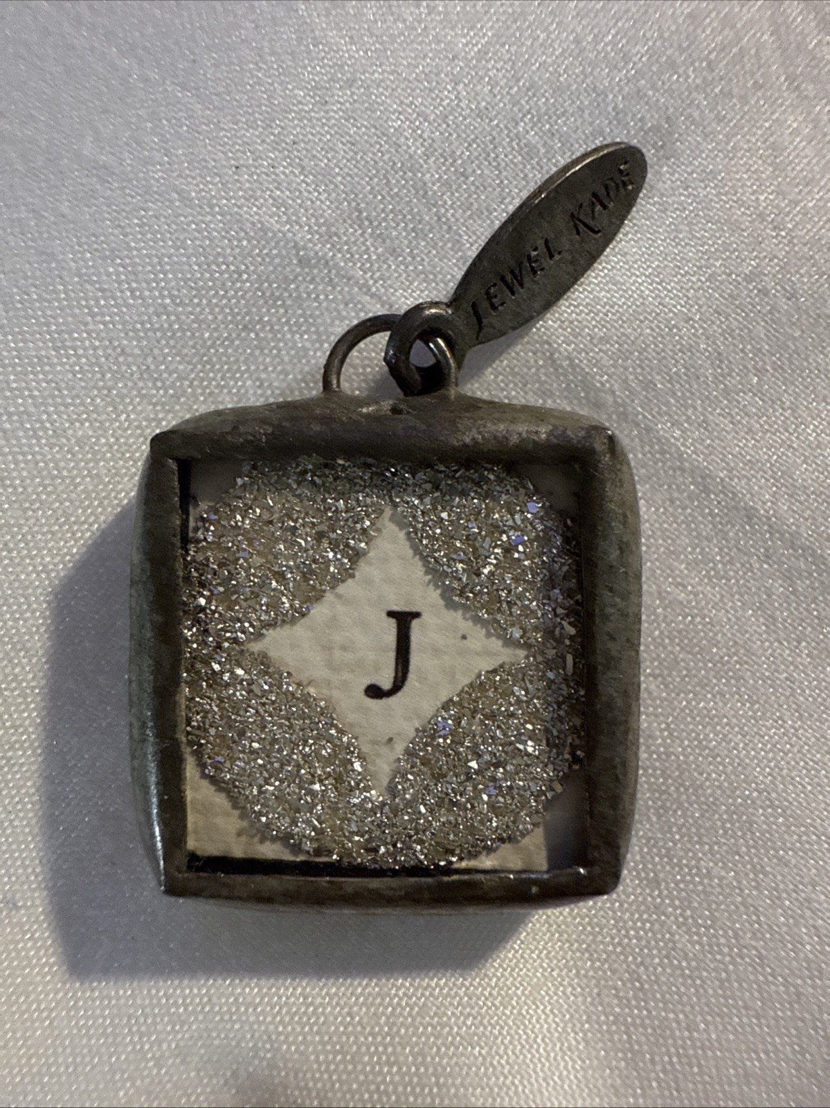 Jewel Kade Blue Bird And Initial J Silver Spark Charm PENDANT 2 Sided Retired