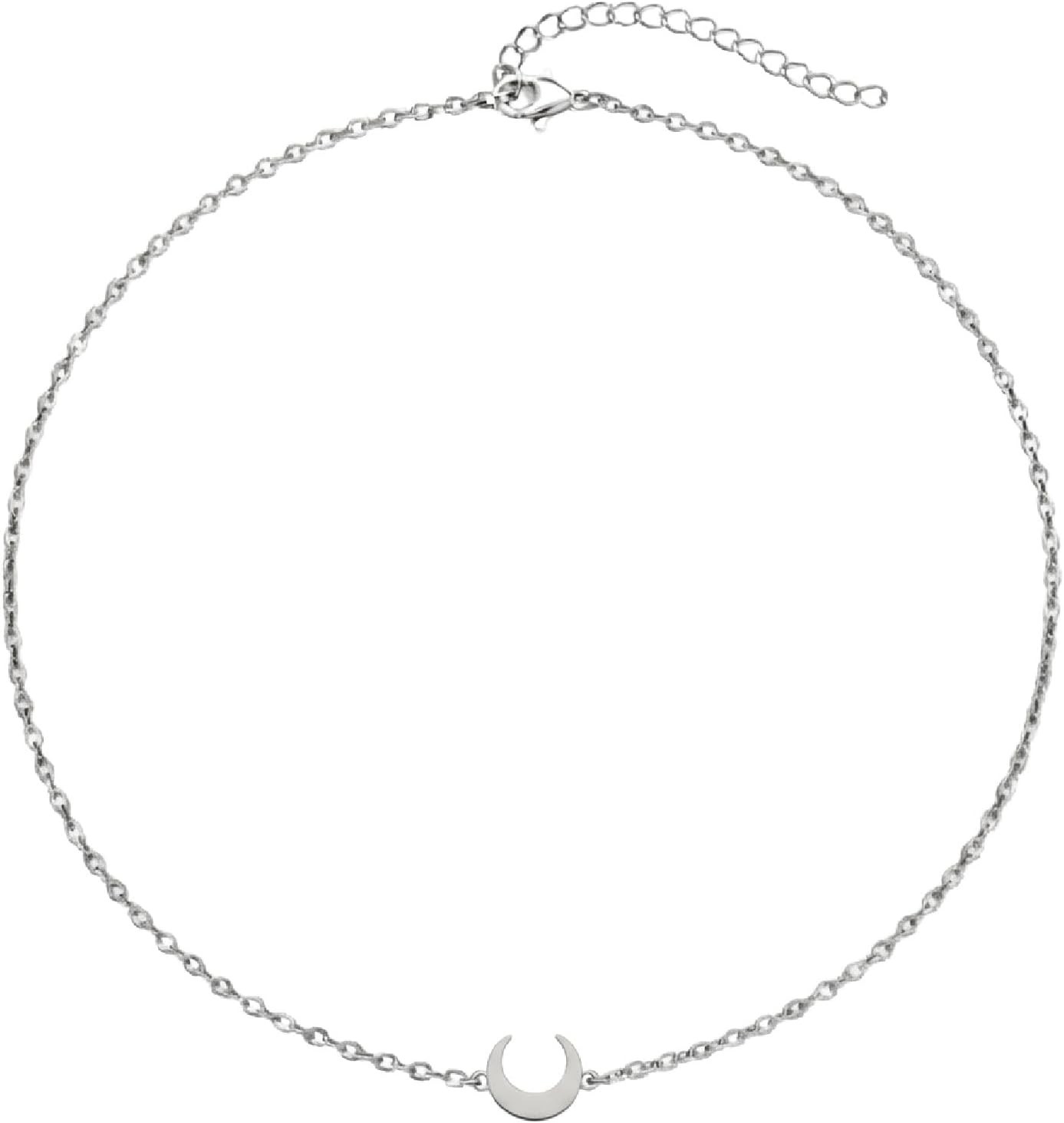 Celestial Crescent Moon Choker Necklace – Adjustable Stainless Steel Elegance