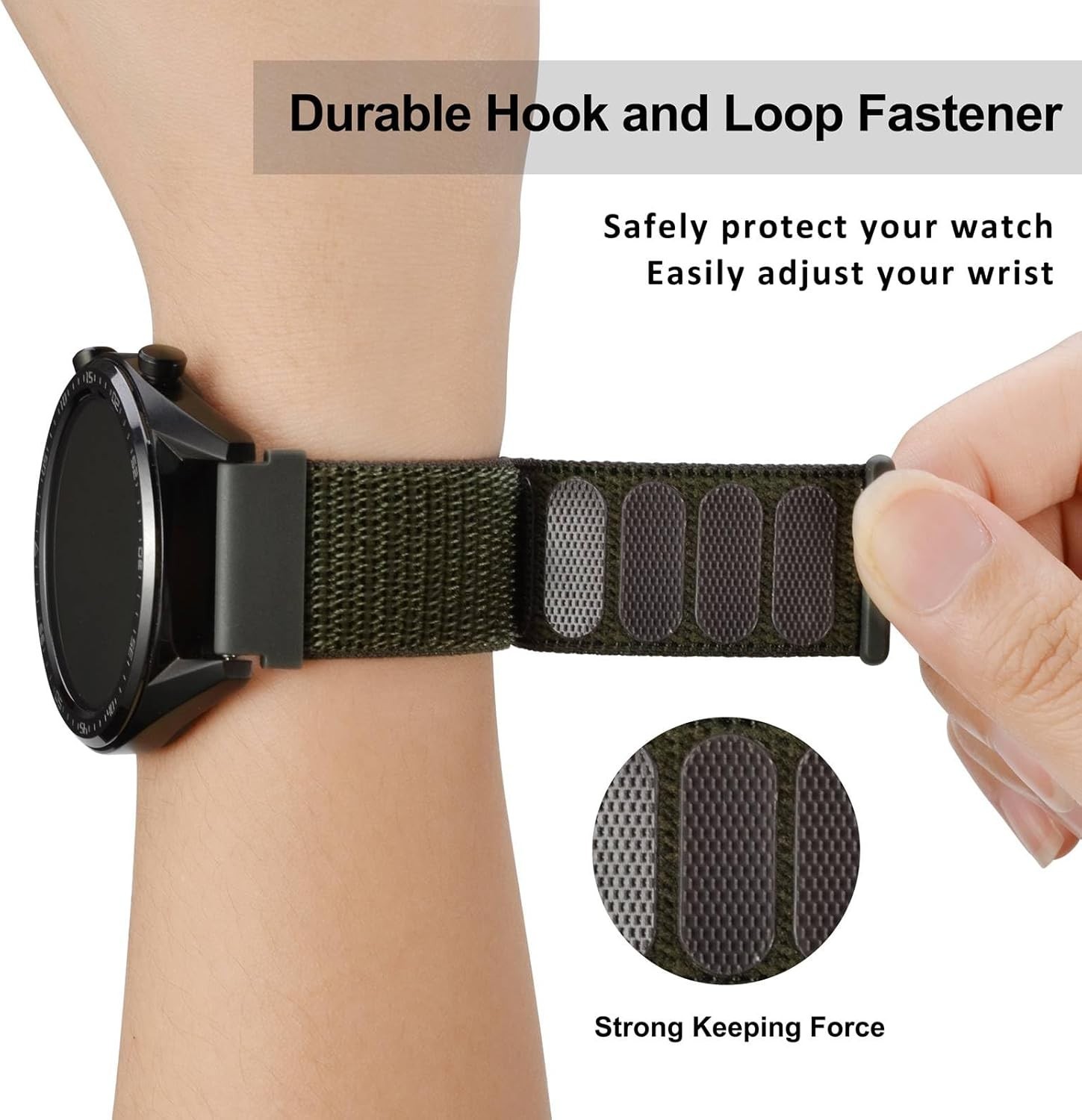 Lightweight 19mm Sport Loop Watch Band in Army Green – Unisex Adjustable Style