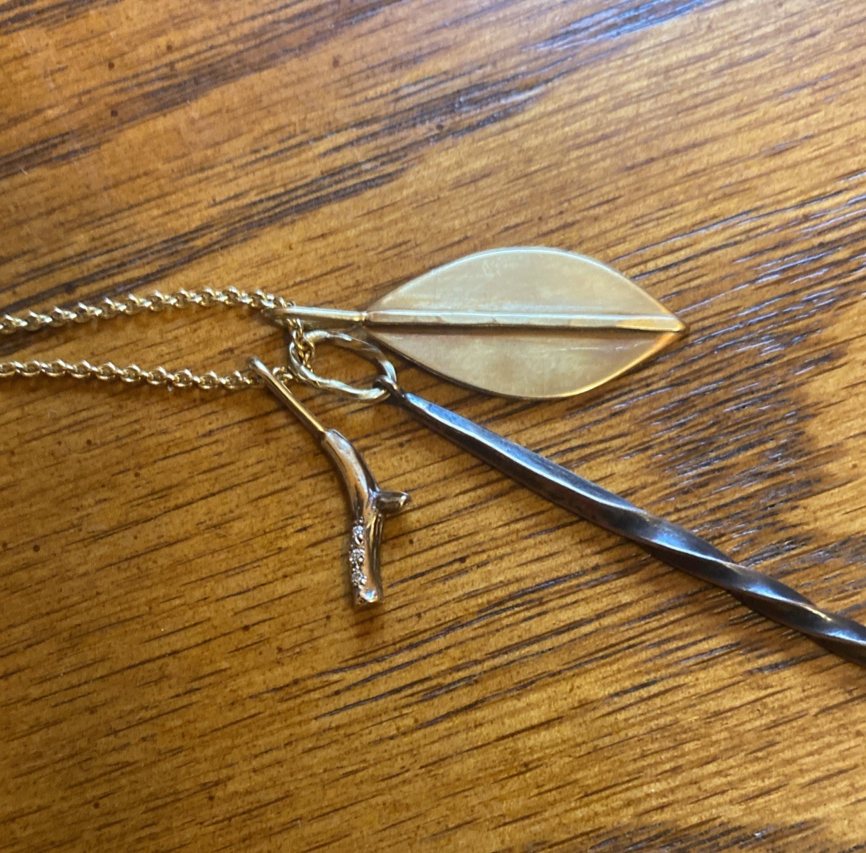 Sarah McGuire Studio Gold Long Necklace with Three Mixed Metal Pendants