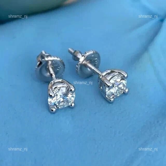 14K Solid White Gold Natural Diamond Stud Post Friendship Day Earrings Jewelry