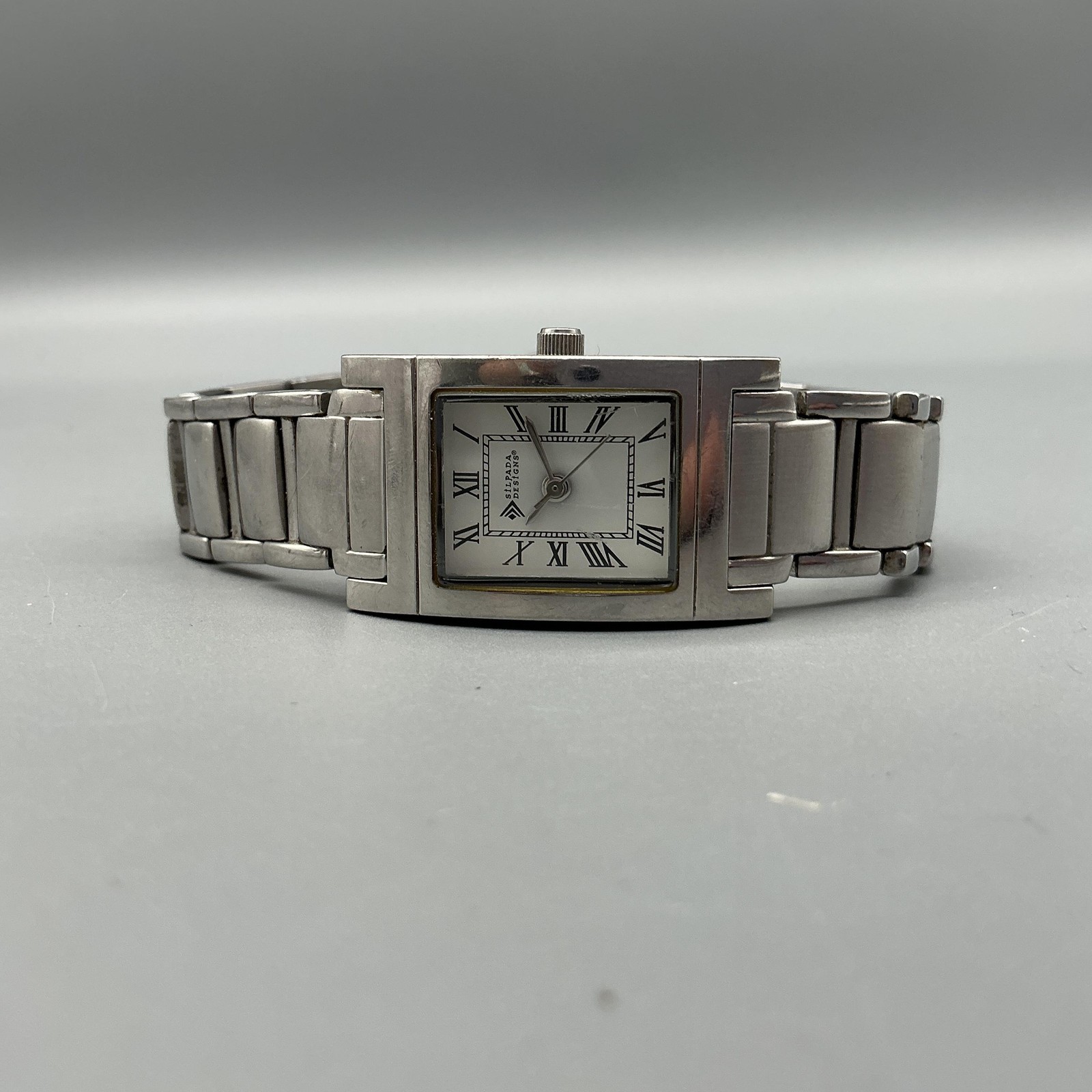 Strada Designs Womens Watch 19mm Tank White Dial Silver Tone New Battery 6.5″