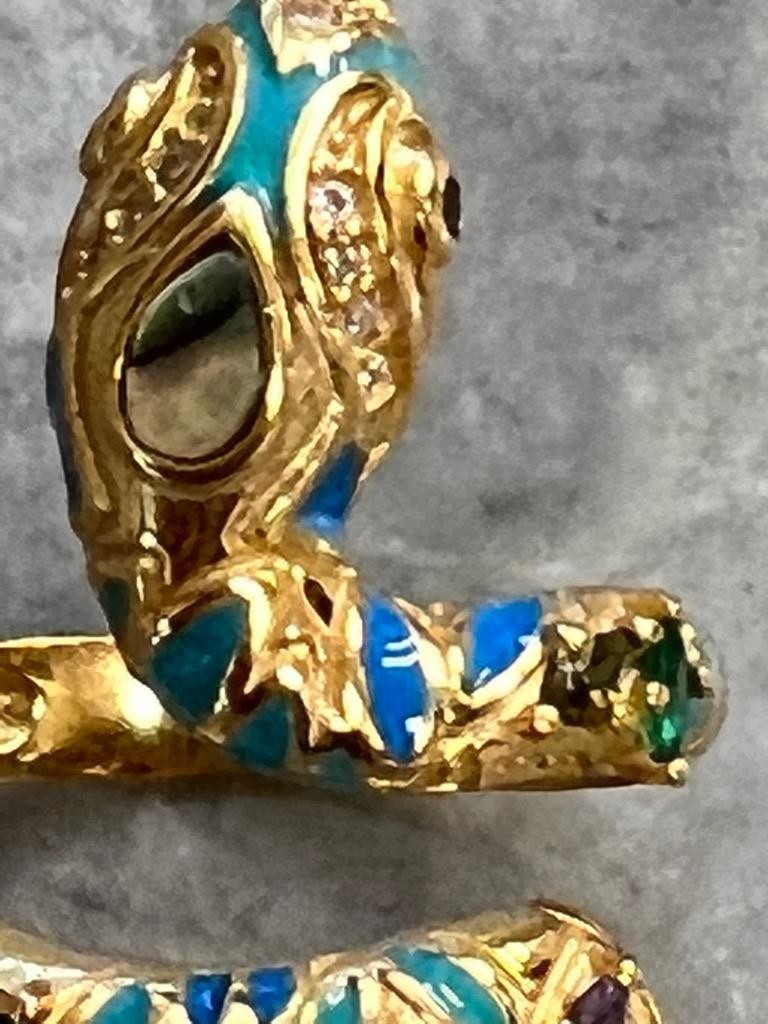 REAL Gemstones 14K Gold on SOLID 925 Snake Ring wrap Egyptian Rev Yellow gf