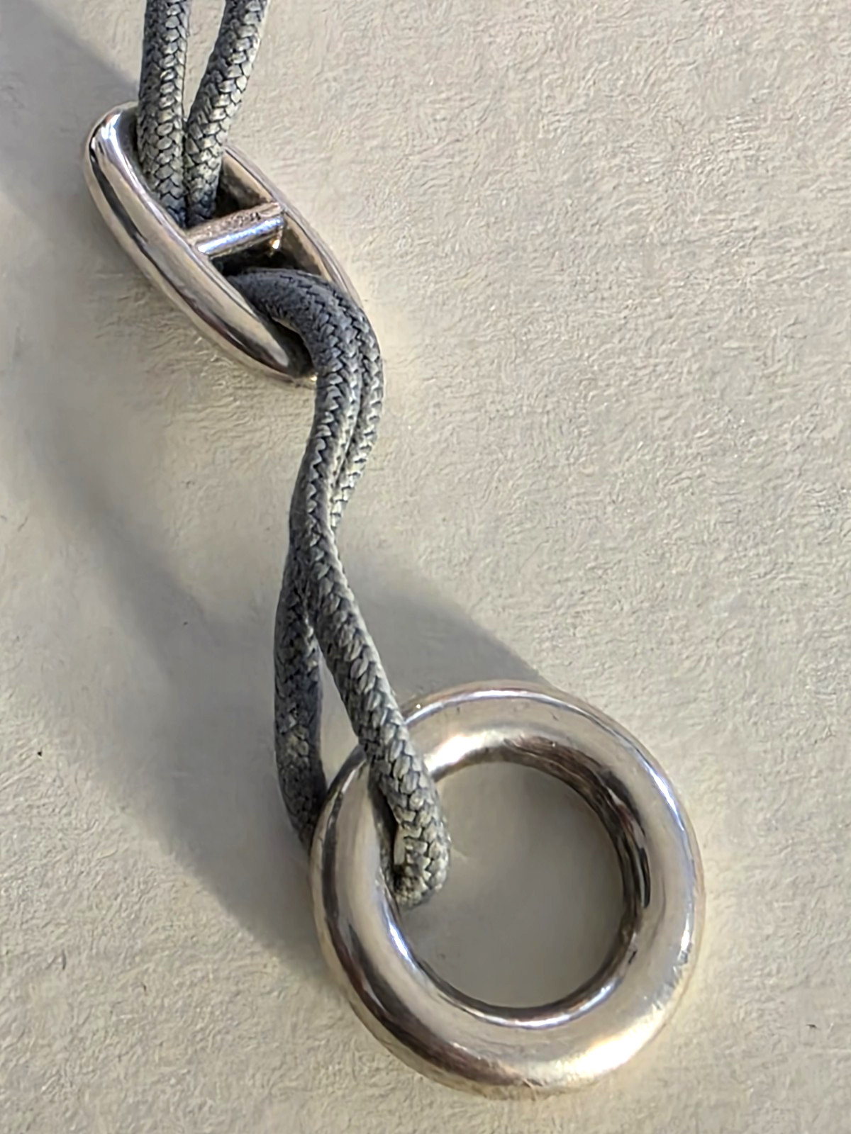 Hermes Paris Skipper Choker Bracelet Grey Cord Sterling Silver 925 36 cm.