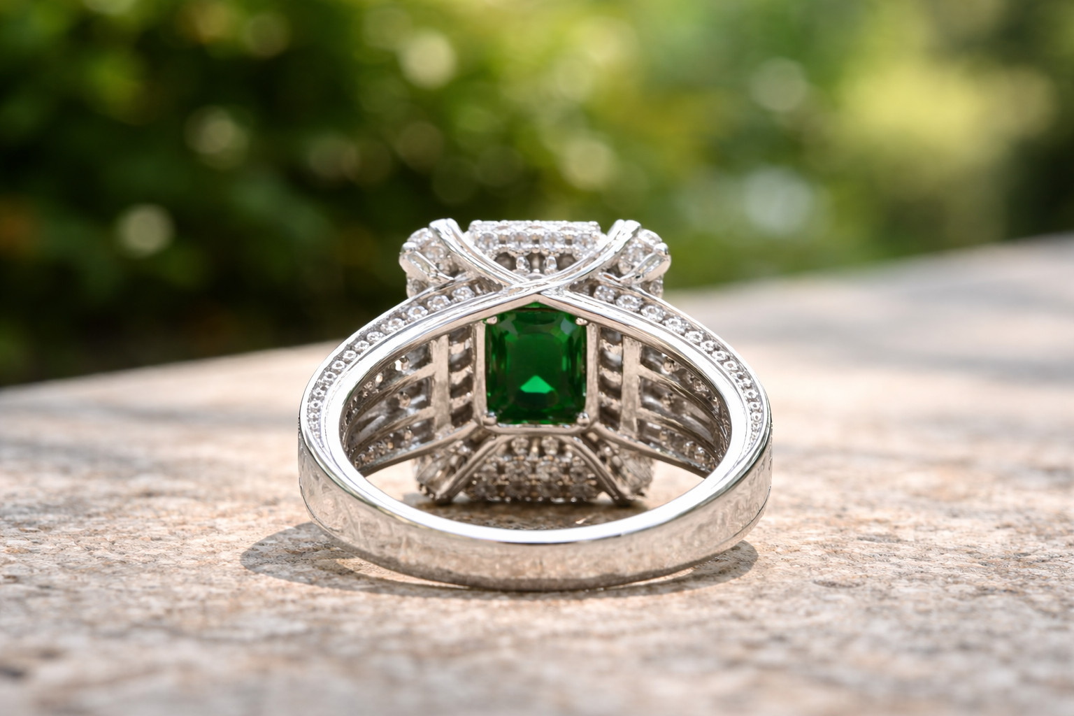 1.60 Ct Emerald Cut Natural Emerald & Diamond Wedding Ring 14k White Gold Sz 7