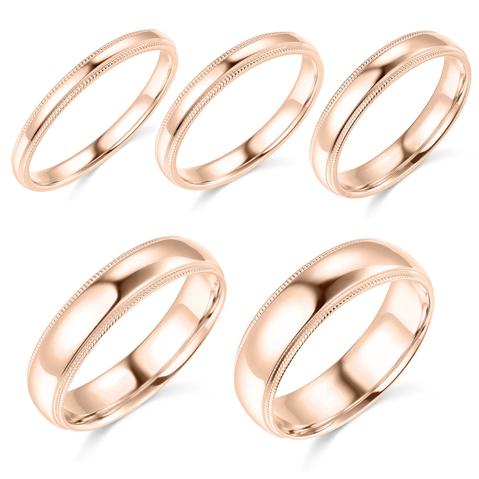 14K Rose Gold 2mm 3mm 4mm 5mm 6mm Comfort Fit Men Women Milgrain Wedding Band