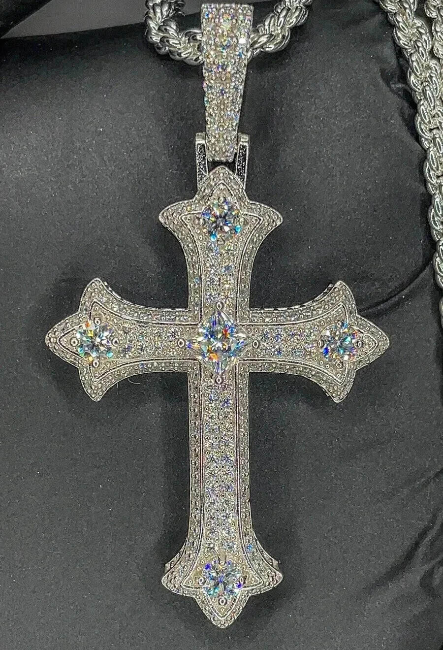3Ct Round Cut Real Moissanite Cross Pendant 14K White Gold plated