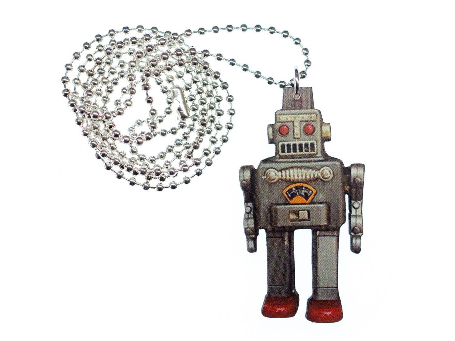 Robot Necklace Miniblings Android Wood Lasered 80cm Machine Mohawk