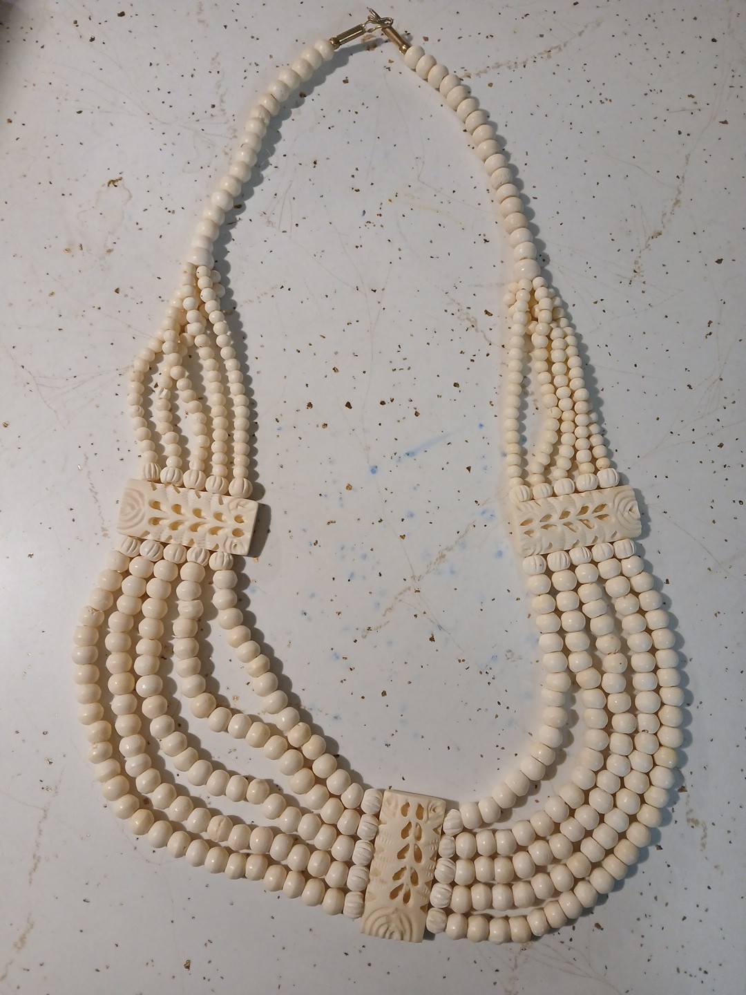 27 Inch Carved Five Strand Necklace Label Says All Genuine Handmade India