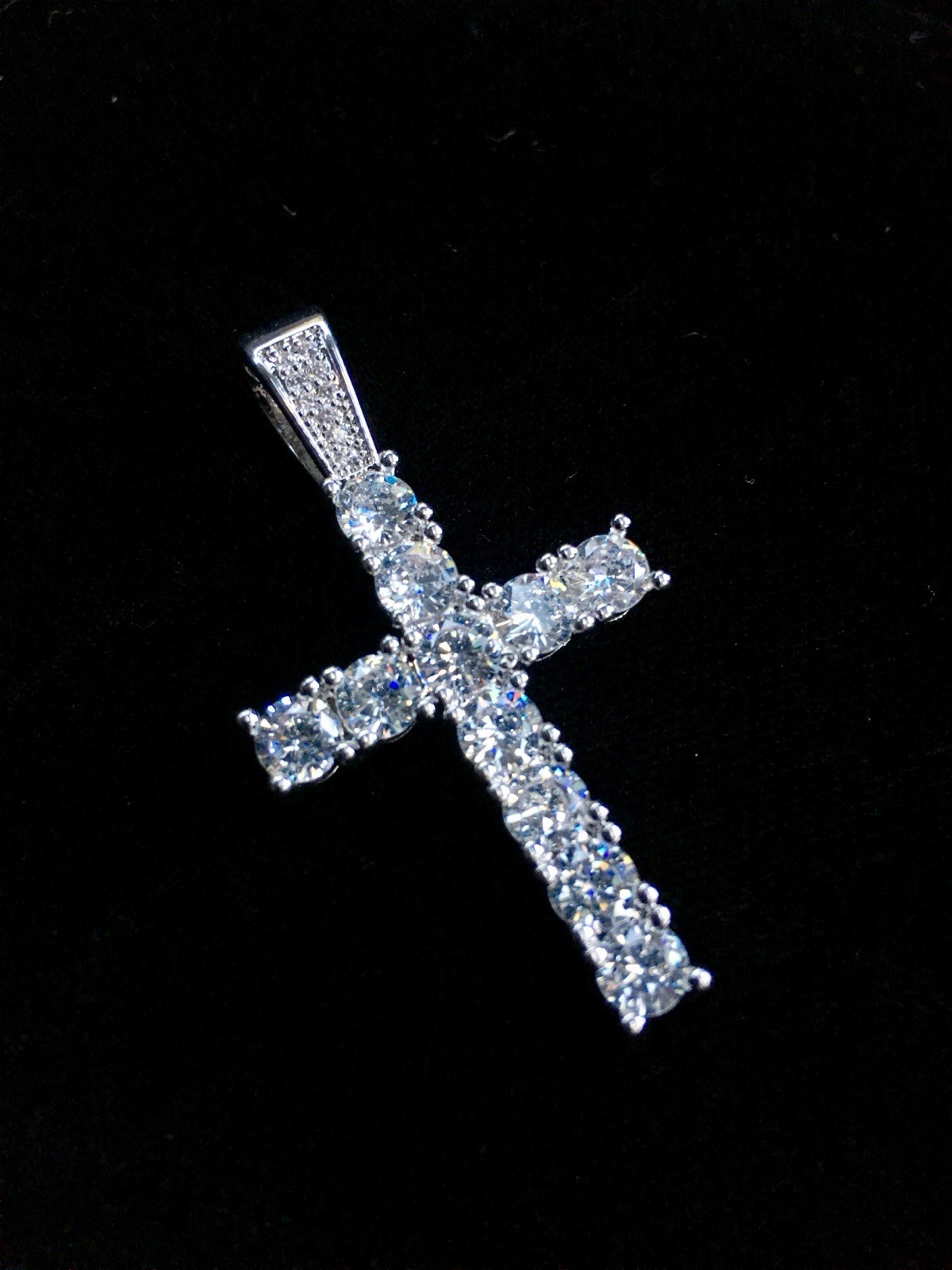 Real 18K White Gold Men Women Cross Necklace Lab Diamond ITALY LIFETIME WARRANTY