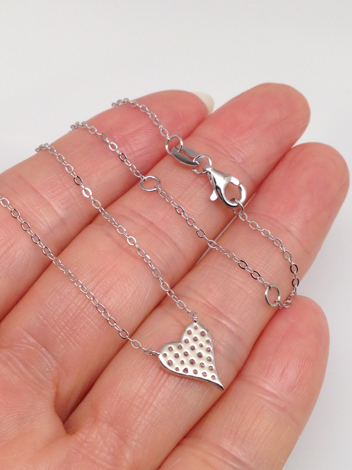 Cz Pave Heart Necklace 925 Sterling Silver Tiny Heart Pendant 9mm(0.35″) 17.75″