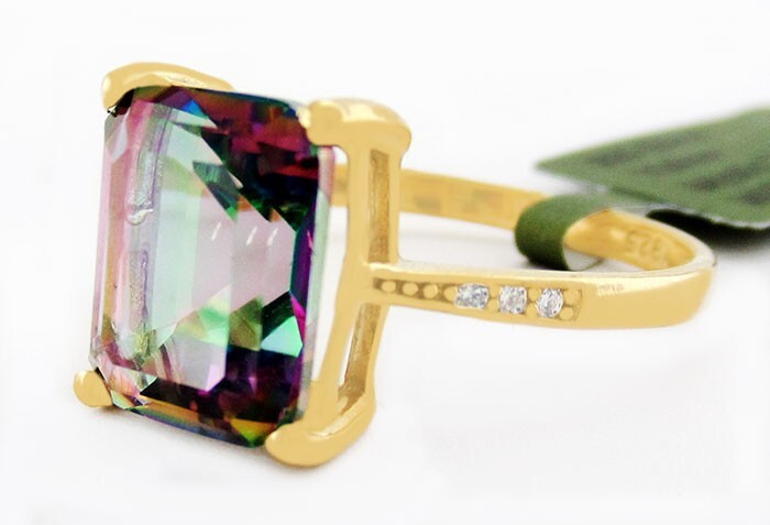 MYSTIC TOPAZ 3.85 Cts & WHITE SAPPHIRES RING 14k YELLOW GOLD PLATED