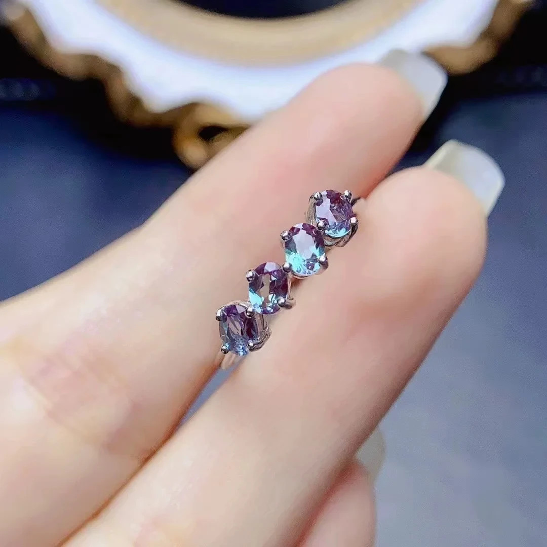 Color Changing Lab Alexandrite Gemstone Ring 3x4mm 925 Sterling Silver