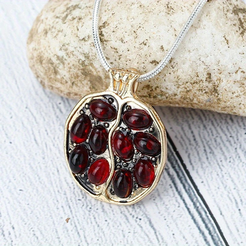 Garnet Style Pomegranate Necklace Gold Plated Pendant Women’s Fruit Jewelry