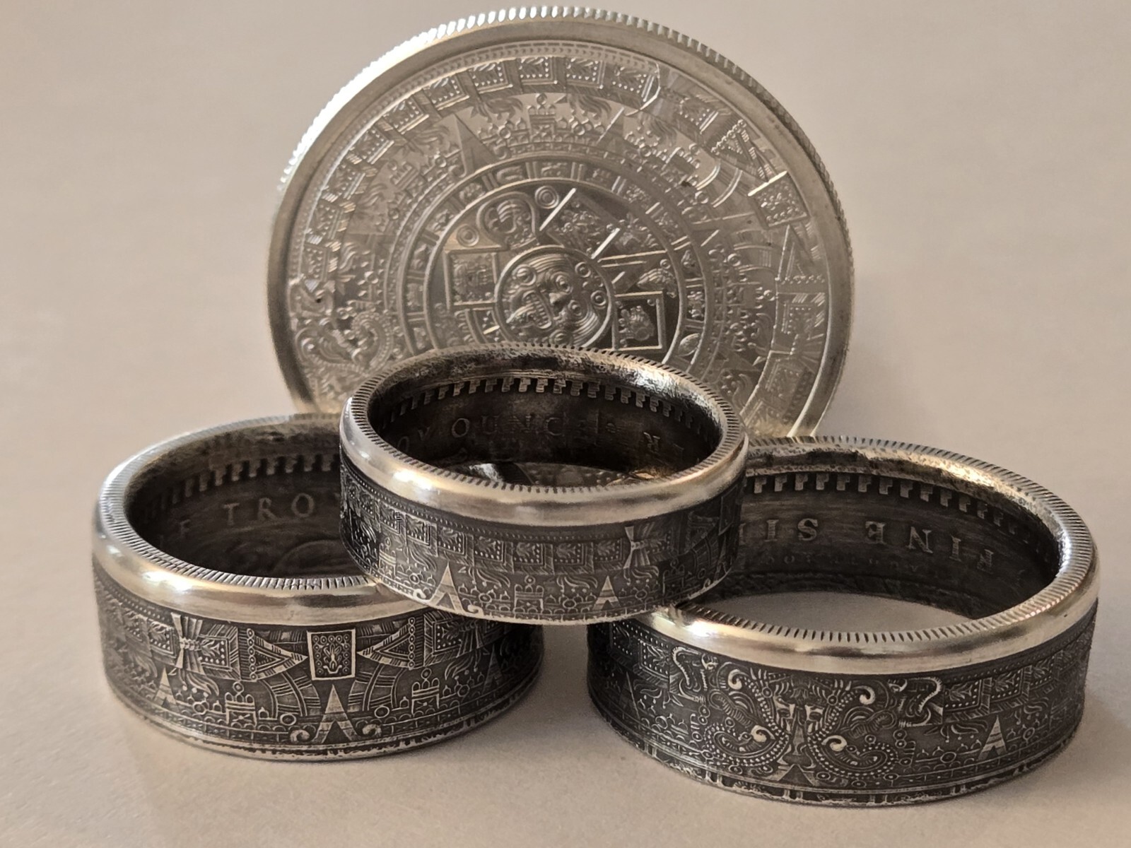 Aztec Calender .999 Pure Silver COIN RING Azteca Mayan Sz 8-14 Stars & Celestial