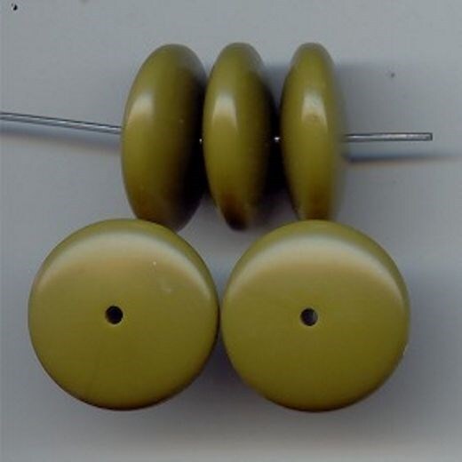 12 VINTAGE OLIVE GREEN OPAQUE ACRYLIC 8x20mm. SMOOTH SPACER DISC BEADS 6206