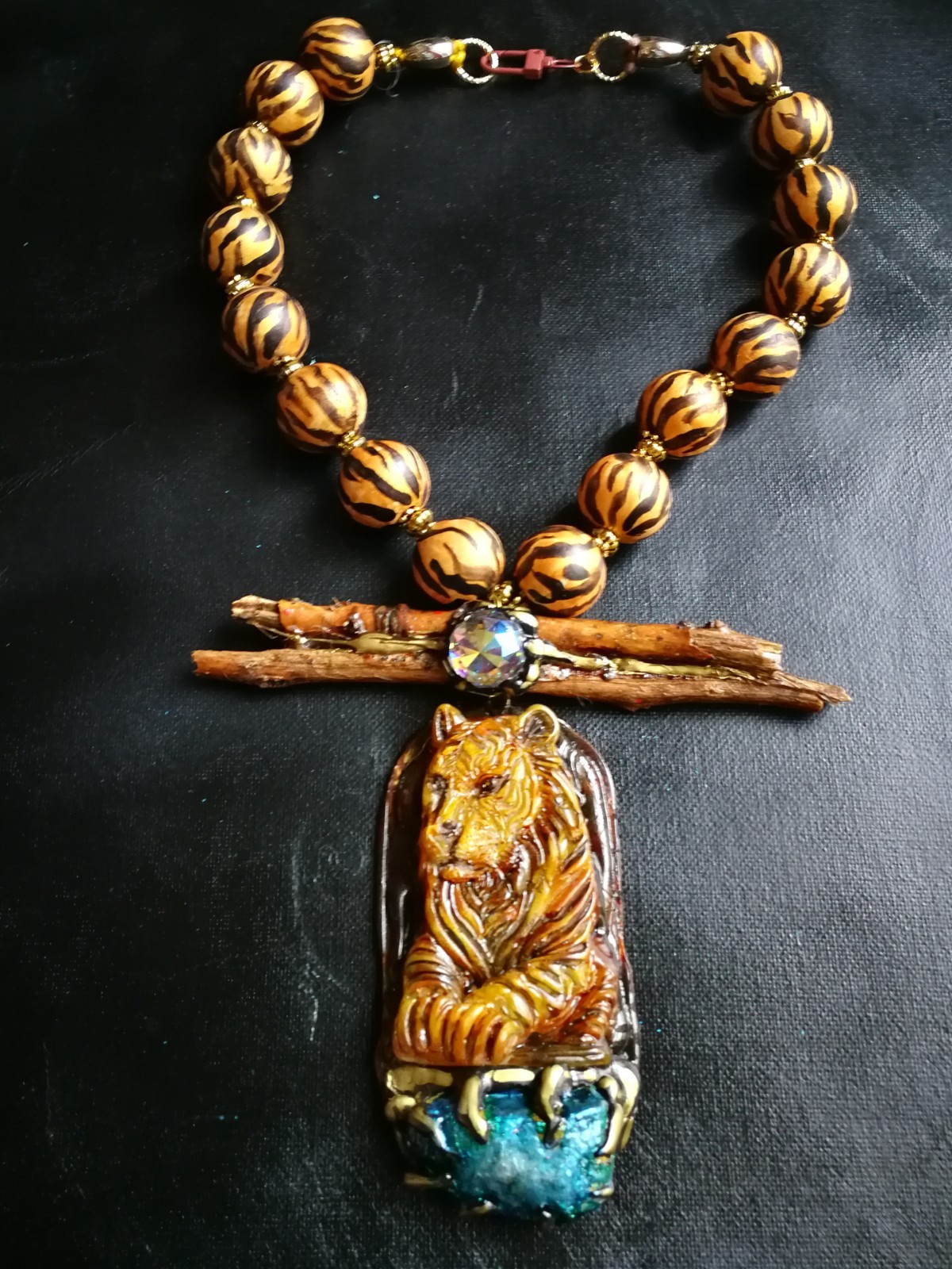 Big Bold Chunky Necklace Statement Wild Luxury Jewelry Tiger Raw Stone Pendant