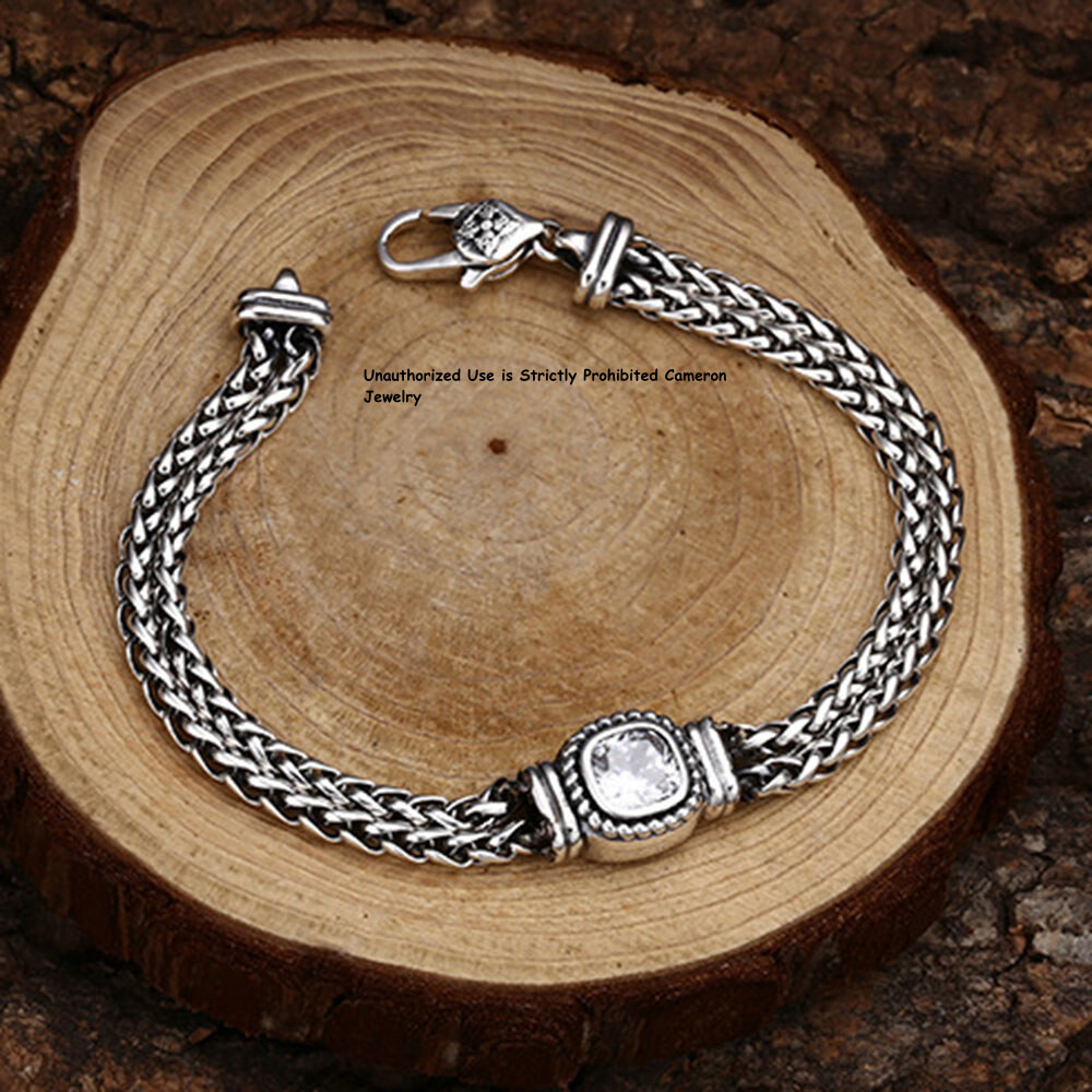 Solid S925 Sterling Silver Chain Square 5mm Wheat Link Bracelet 7.1-7.9inchL
