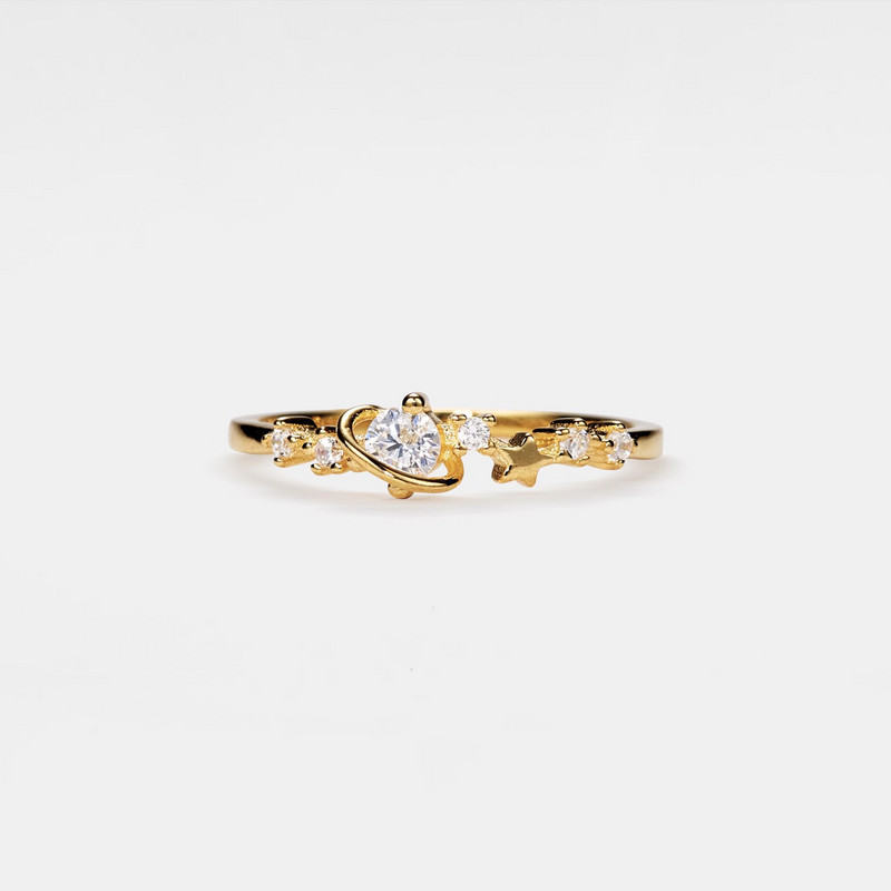 Dainty Planet Saturn Moon Star Stacking Ring in 925 Sterling Silver