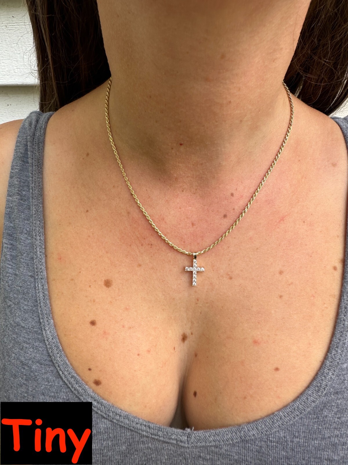 Real MOISSANITE Solid 10k Yellow Gold Iced Tennis Cross Pendant Necklace 5 Sizes