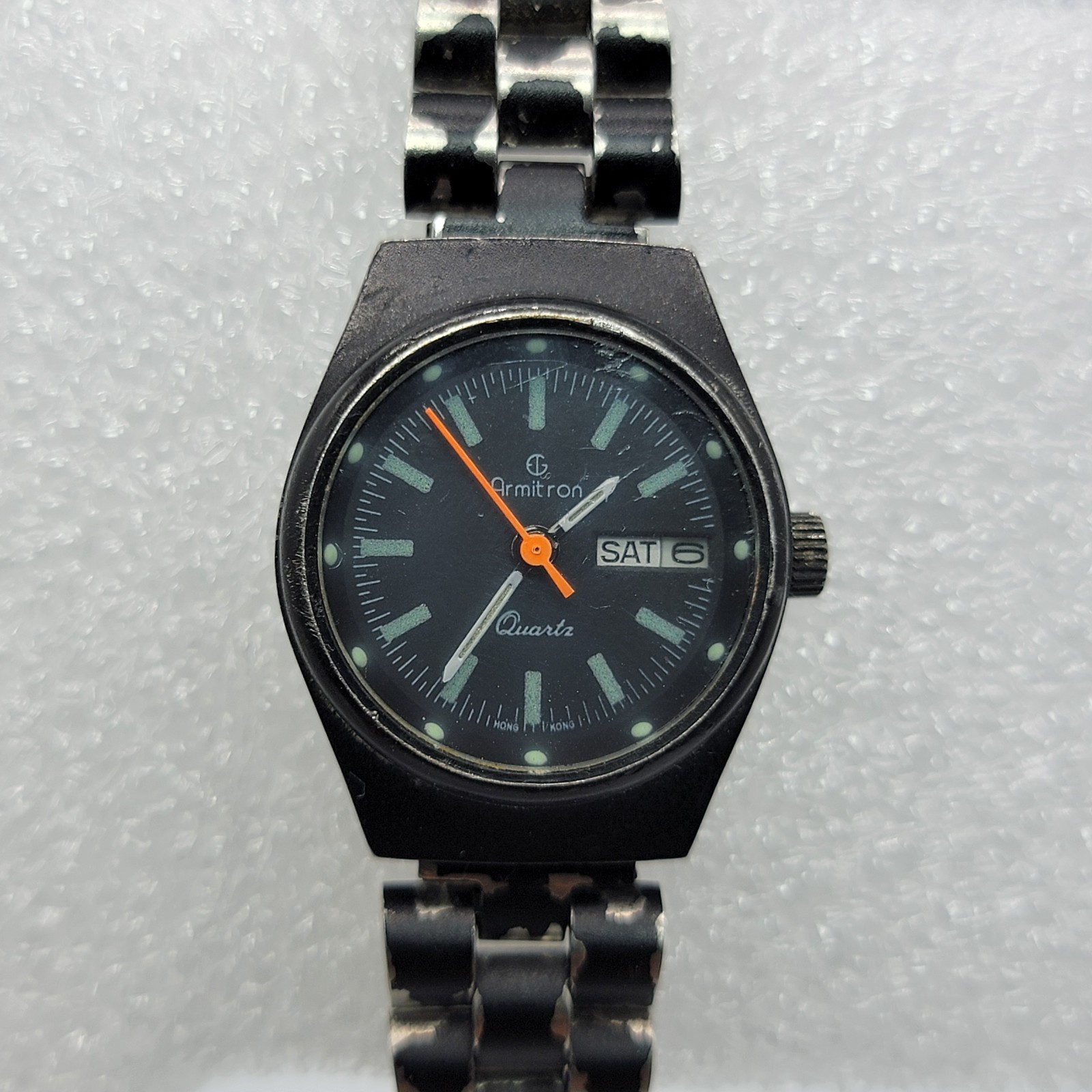 VTG Armitron Women Watch 23mm Day Date Indicator Black Stainless Steel , Runs *