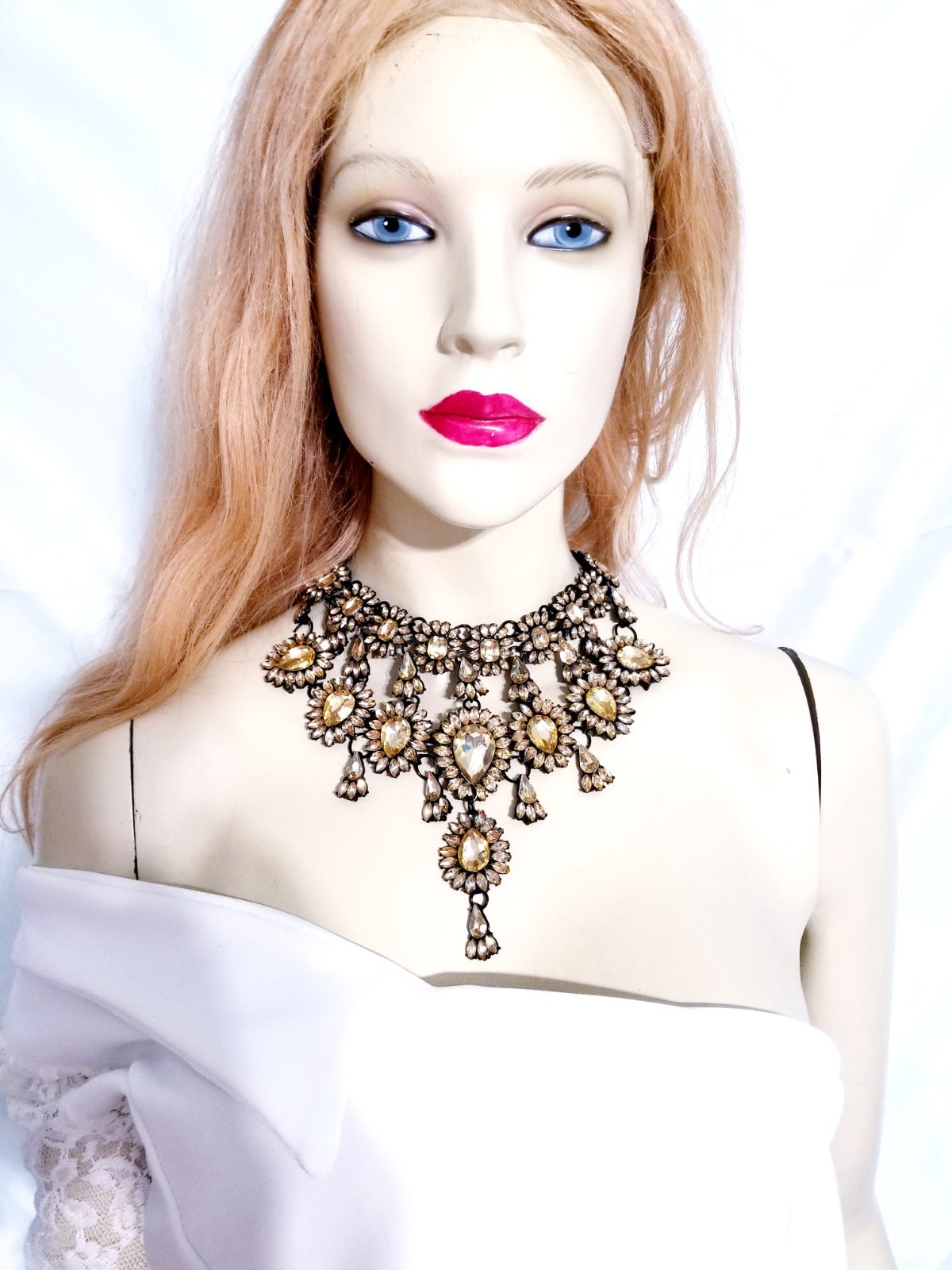 Topaz Statement Choker Rhinestone Necklace Bridal Prom Pageant Gothic