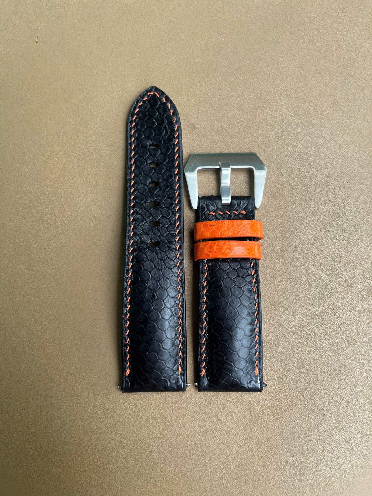 Black Snake Leather Watch Strap Band, Size 16mm 18mm 20mm 21mm 22mm 24mm 26mm