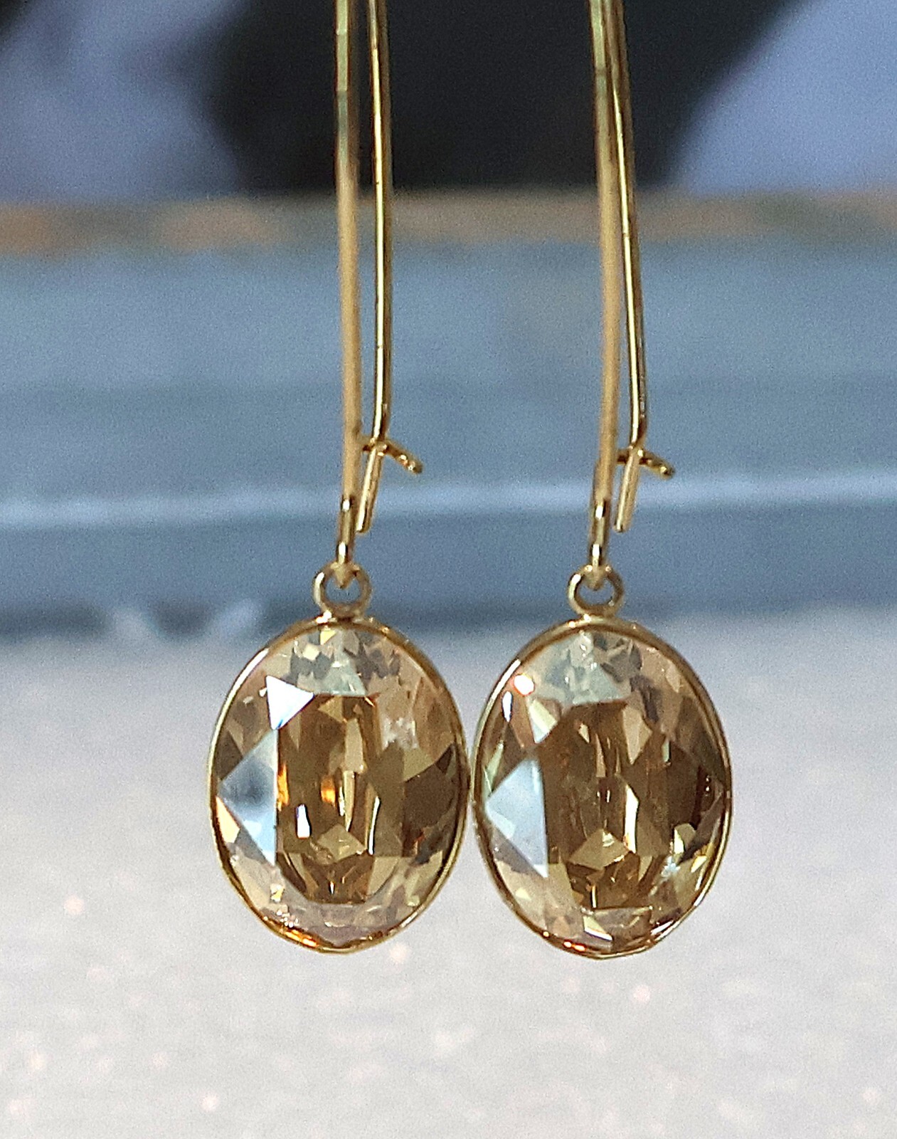 Swarovski PUZZLE Earrings Light Colorado Topaz Crystals Dangle Gold Plated