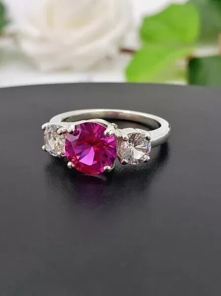 2.73 Ct Real Natural Red Ruby Diamond Engagement Ring 14K White Gold