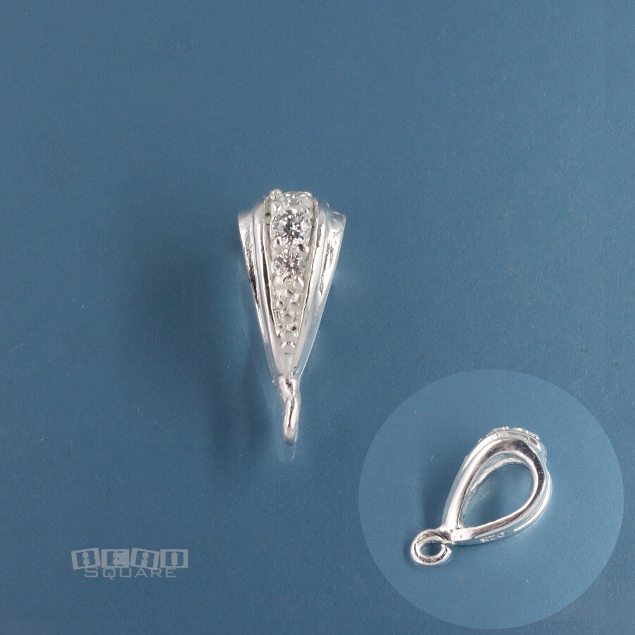 Sterling Silver CZ Crystal Pendant Bail Connector w/Open Loop 5.7 x 13mm #33373