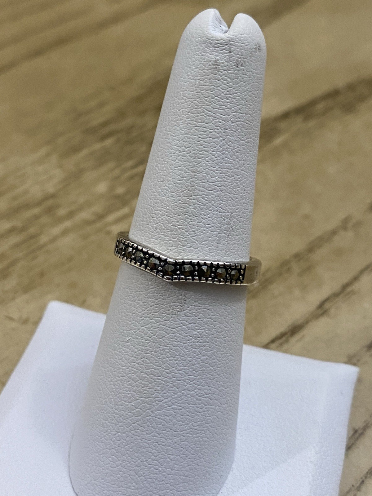 925 Sterling Silver Designer Signed C&A Marcasite Stone Band Ring Size 7