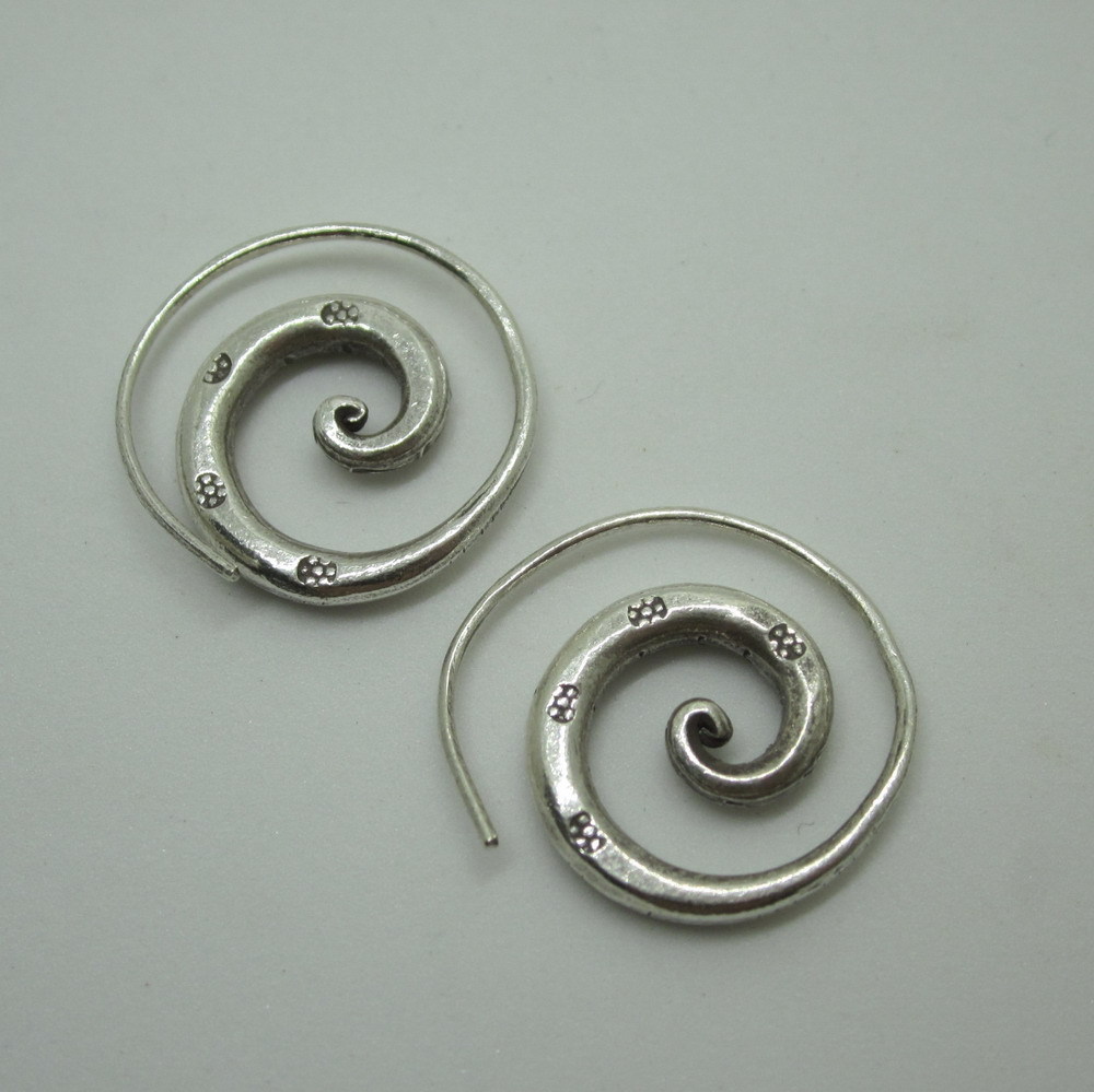 Handcrafted Earrings Pure Silver Spiral Round Tribal Stamp Plata Aretes joyería