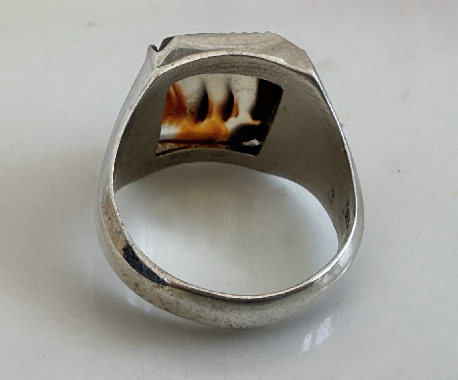 Vintage 50s Wheeler Mfg Sterling Dendritic Picture Agate Ring Size 6 3/4