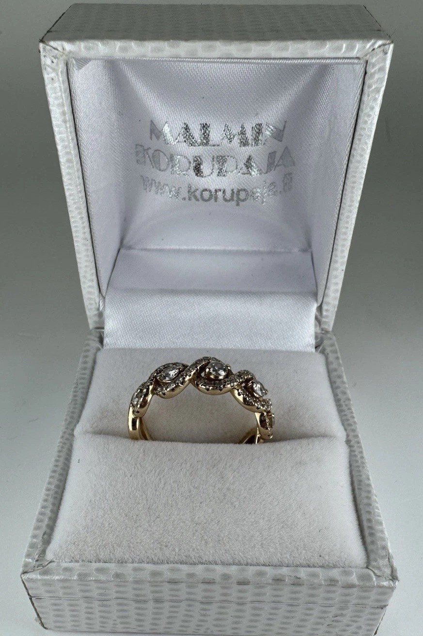 14k Yellow Gold Diamond DNA Criss Cross Anniversary Band Ring Size 6.75″ LLJ