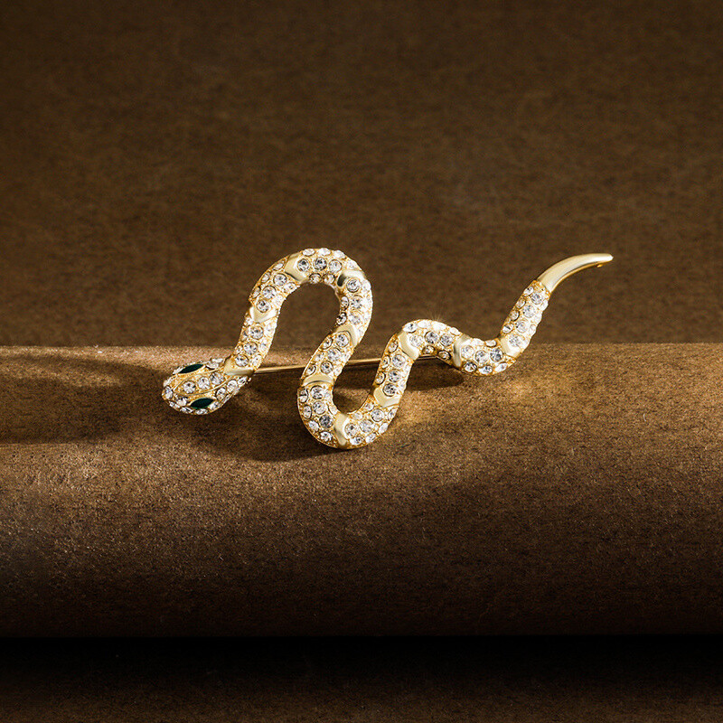 1pc Elegant Vintage Snake Brooch Pin, Zinc Alloy with Rhinestone Pin Jewelry