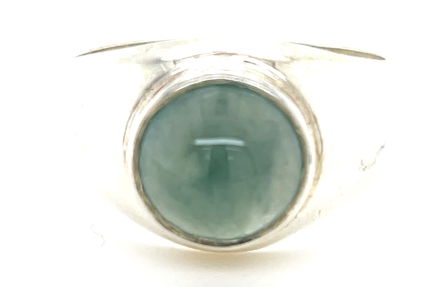 Type A Burmese Icy Water Green Jadeite Ring 32.7ct 925 Silver US13 Bold