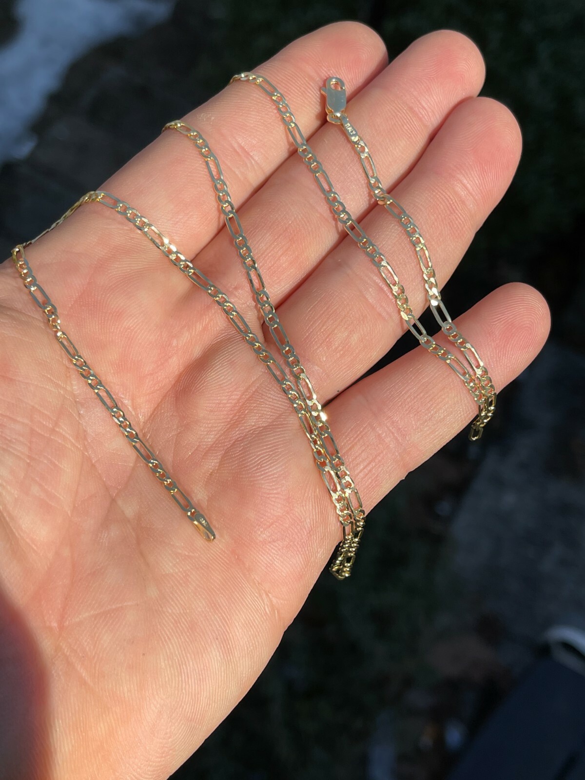 14k Gold Plated Solid 925 Sterling Silver Figaro Chain Necklace Mens Ladies Flat