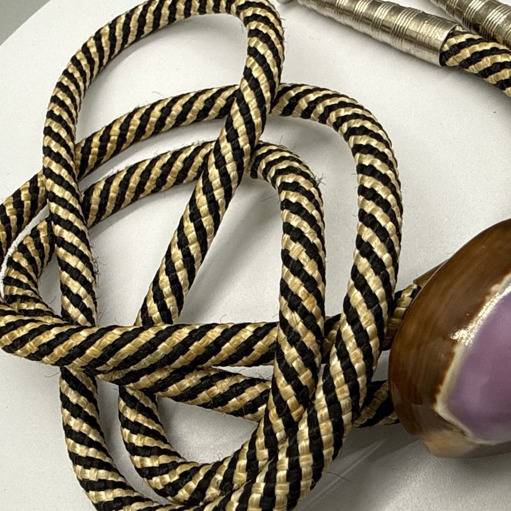 Handcrafted Purple Top Cowrie Shell Bolo Tie Braided Cord Metal Tips Coastal Vtg