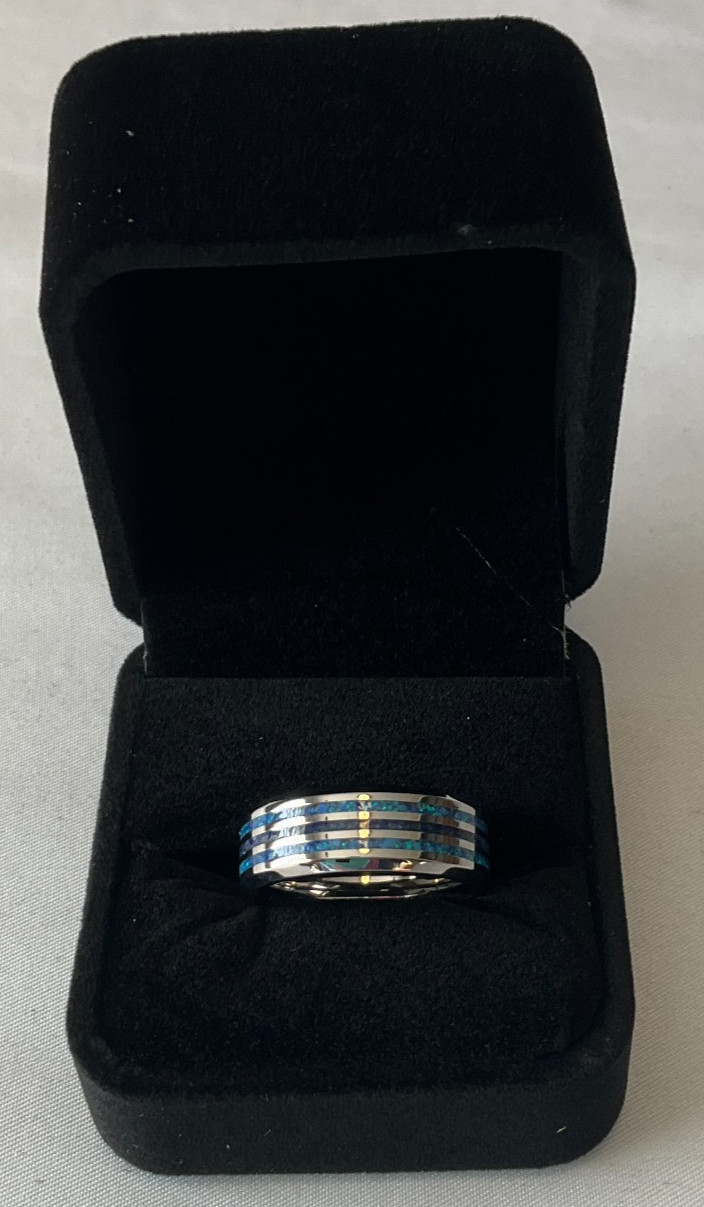 Lab Created Opal Lapis Lazuli Ring In Natural Titanium Size 9 0.70ctw