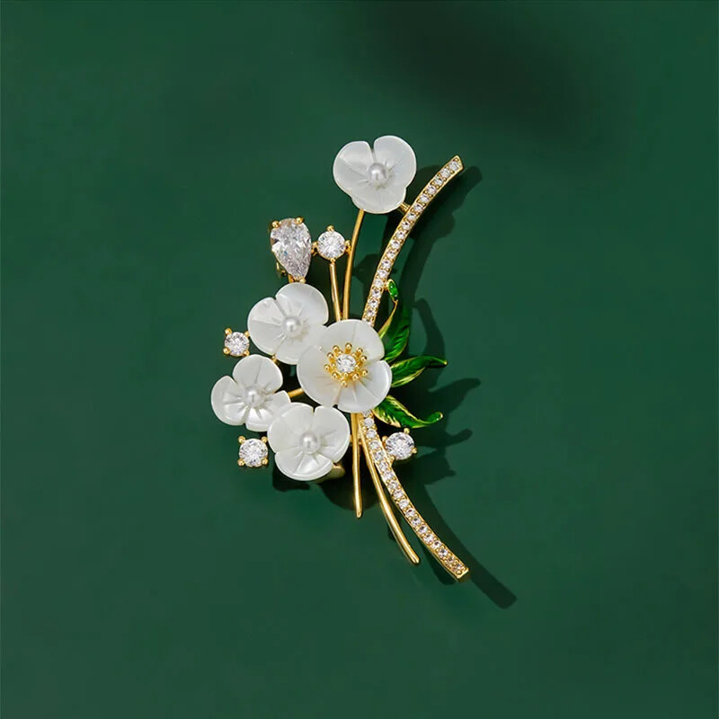 Women Floral Brooch Pin Unisex Feminine Pearl Corsage Luxury Crystal Pins